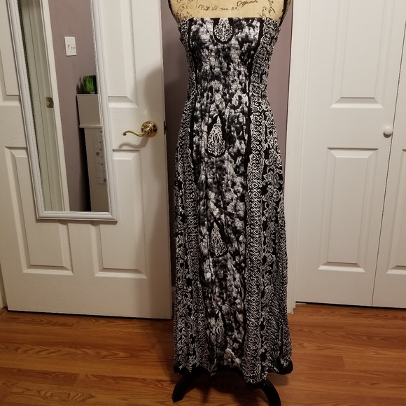 shirred bandeau maxi dress
